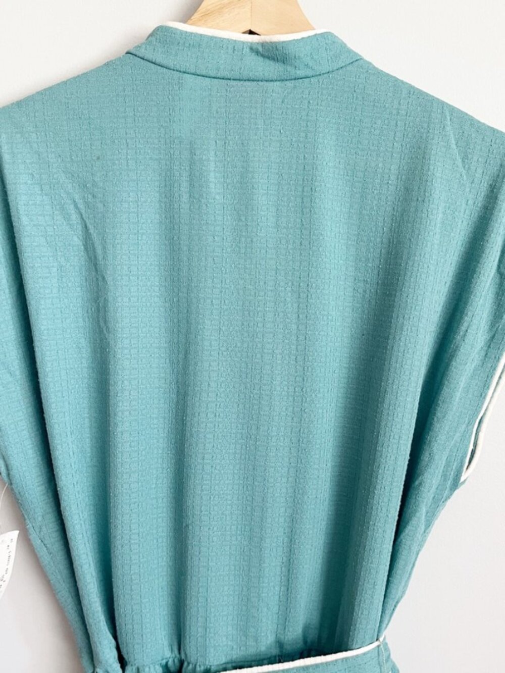 Lady Carol of NY Dress Size 20 Teal White Mod Mandarin Collar Belted Trevira NWT - Picture 9 of 13